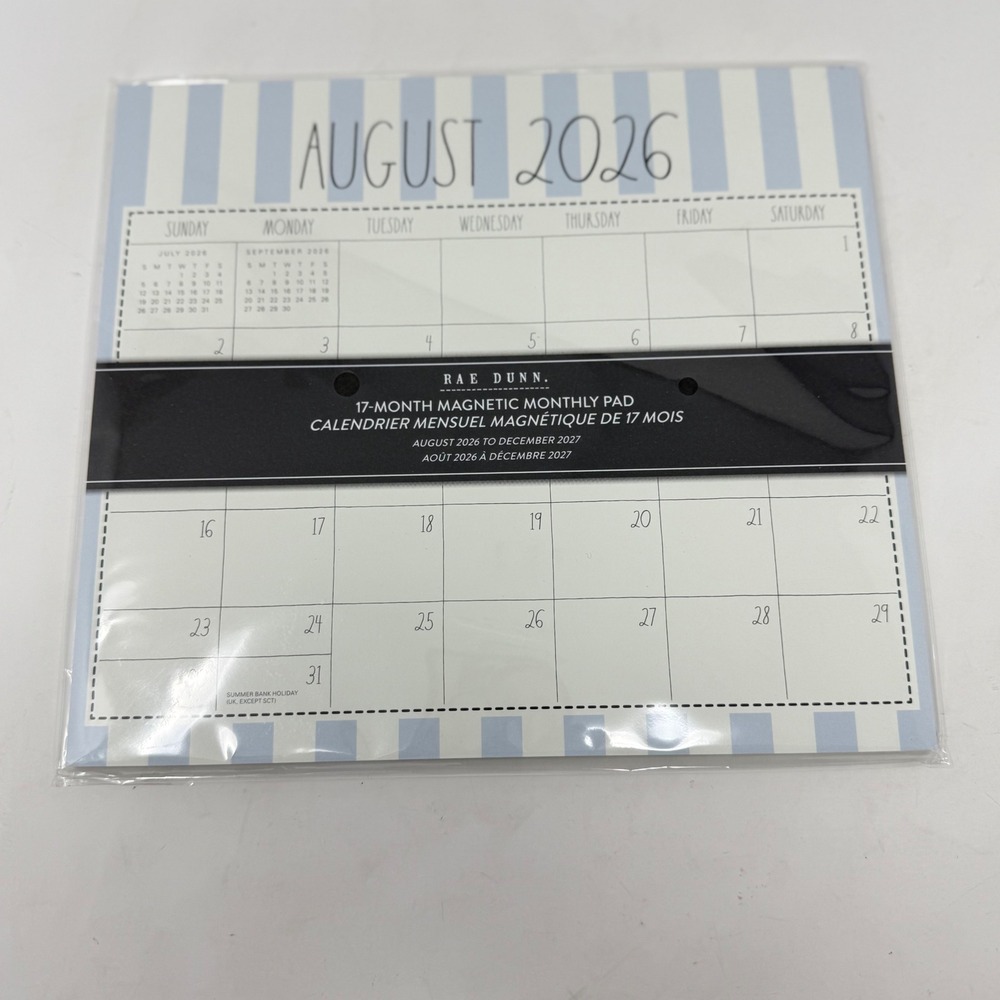 Rae Dunn 17-Month Magnetic Monthly Pad Calendar 2026-2027 Blue Striped Farmhouse